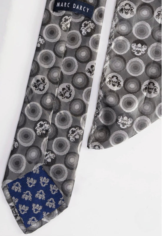 MARC DARCY Bubbles Print Tie & Pocket Square Set - Grey
