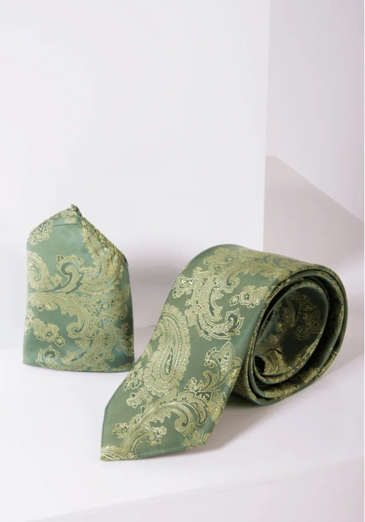 MARC DARCY Paisley Tie & Pocket Square Set - Green