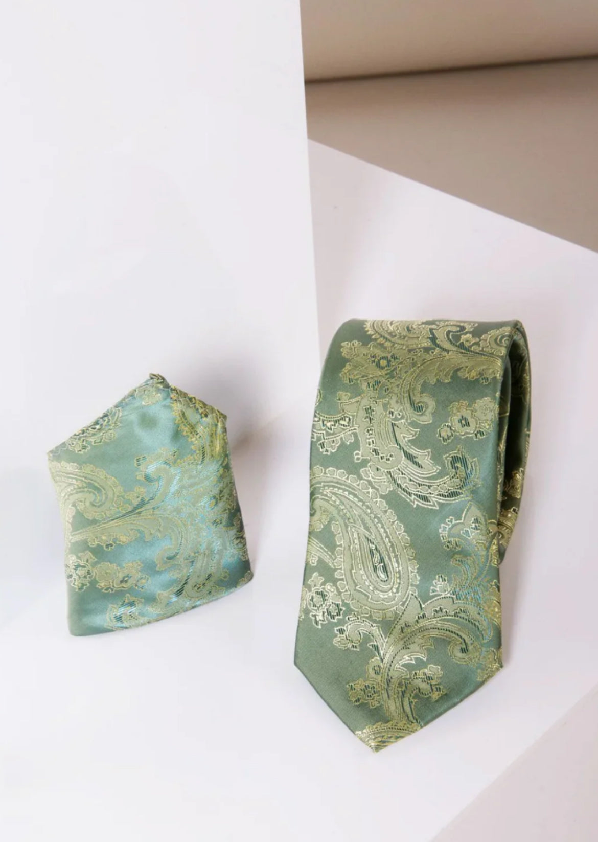 MARC DARCY Paisley Tie & Pocket Square Set - Green