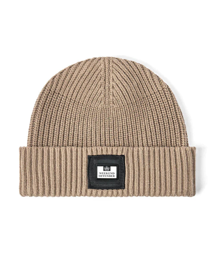 WEEKEND OFFENDER Lehto Badge Beanie - Mocha Brown
